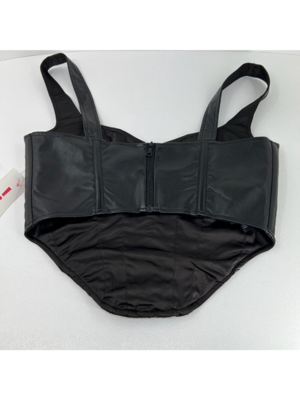 Bardot Faux Leather Corset Bustier Top Women 4 Boned Back Zip Cropped Cami Black - Picture 6 of 13